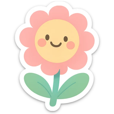 adorable cartoon flower with pastel colors and a smiling face, no outline sticker