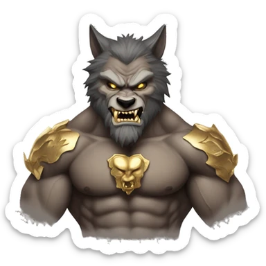 Muscular Wolfman wearing clothes with gold fangs sticker