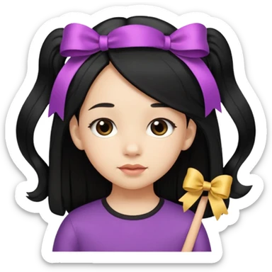 little girl with ribbon hairclip, long black hair sticker