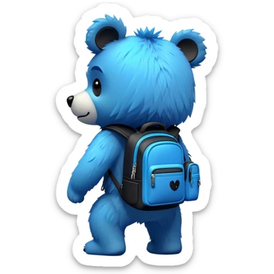 3D, adorable little Pixar style blue neon punk bear with a black backpack, ultra detailed, each lash, eye, and strand of fur is shown in stunning detail as though captured in a timeless photograph, rich textures, visually rich, so lifelike it feels like it could leap off the page at any moment sticker