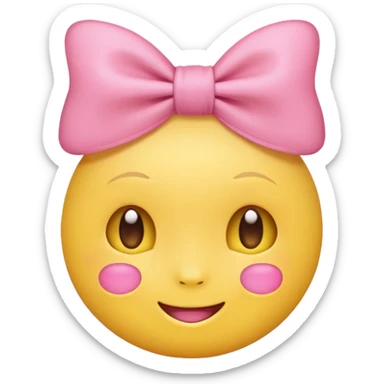 Yellow Emoji with pink bow, cute face with blush, no hair  sticker