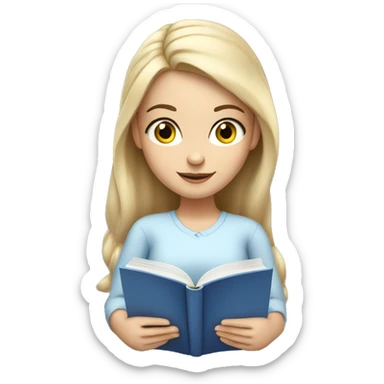 White Smart girl with blue eyes and light skin with hair pulled back  doing reading a book  sticker