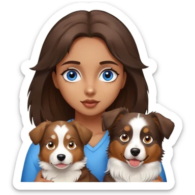 Young brown girl with blue eyes and dog Australian shepherd  sticker