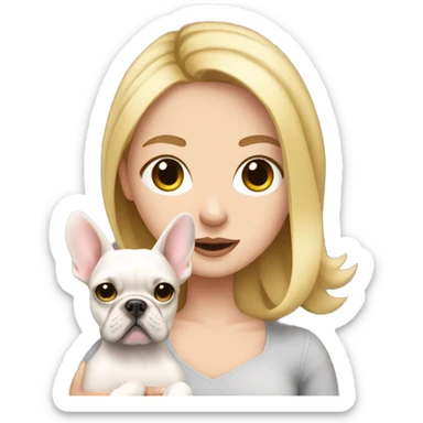 Blonde white girl holding frenchie with big ears sticker