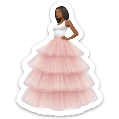 Long soft pink tiered tulle skirt, isolated sticker