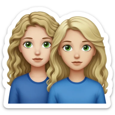 Girl who is pale with long slightly curly hair and green eyes next to a girl with mid length dirty blonde hair and blue eyes who is also pale sticker