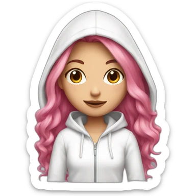 Long pink hair girl in white hoodie sticker