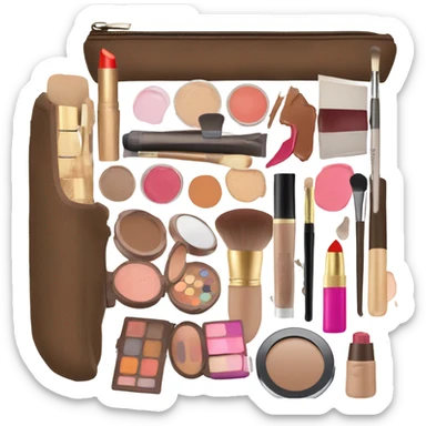 Brown Cosmetic Bag with cosmetics sticker