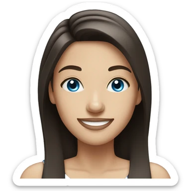 woman with dark brown straight hair and blue eyes smiling sticker