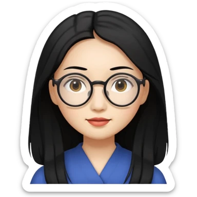 an Asian woman with long hair and round glasses sticker