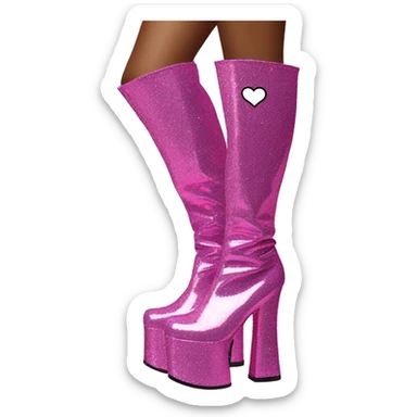 glittery platform knee high gogo boots with no laces with heart on side sticker