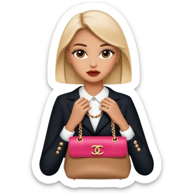 fashionable girl with Chanel and Dior bags in her hands, iOS 18 emoji style, minimalistic and modern, no text sticker