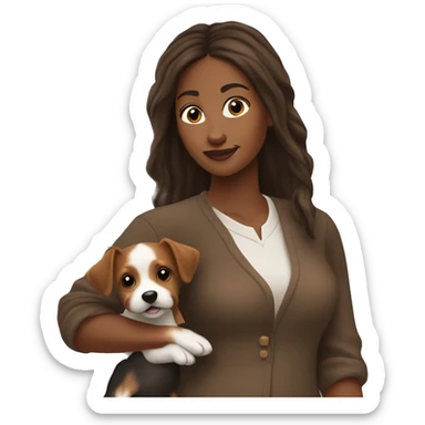 Long haired black woman holding a brown jack Russell terrier ￼ sticker