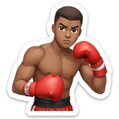 A young 19-year-old Black male boxer in boxing stance with gloves and determined expression sticker