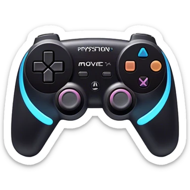 Clash of Clans aesthetic: Cinematic Playful PlayStation Move Controllers Portrait Emoji, rendered in a 3D vector-style similar to standard emojis with minimal shading and bold, simplified shapes. A compact, distinct form with signature details, softly glowing with a cutting-edge console technology charm. Simplified yet unmistakably iconic, highly detailed and consistent, glowing with a soft radiance and high shine. Stylized with a touch of technological advancement and a soft glowing outline, capturing the essence of a beloved gaming relic with a friendly, playful manner! sticker