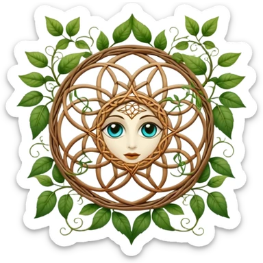 Boho style Flower of life s by vines that have mystical eyes in the leaves sticker