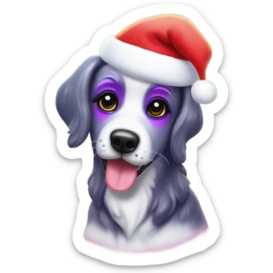 Lisa frank Christmas sparkle￼ dog with Santa hat sticker