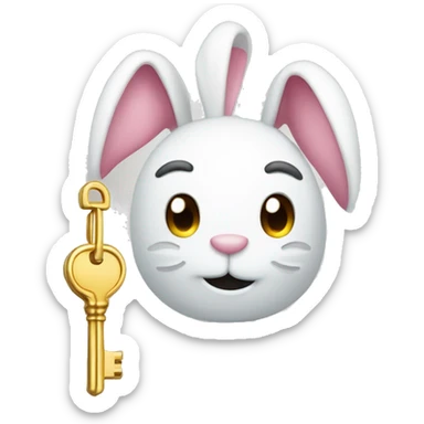 smiling face with bunny ears holding a key sticker
