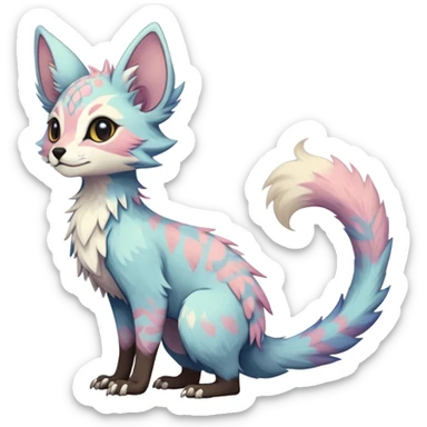 Epic Feral Rare Fantasy pastel Vernid-Trico-species by LiLaiRa, random markings, tufted tail, tufted ears, full body sticker
