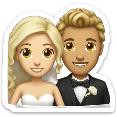 Tan Woman with dark brown hair and man with blonde hair getting married sticker