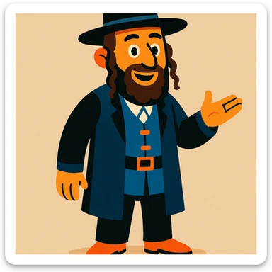 Jewish man, traditional attire, neutral background, vibrant toon style sticker