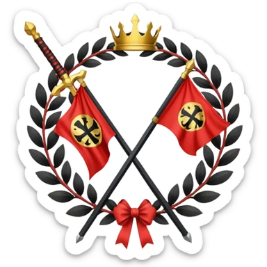 two red diagonal stripes black stripe flag with golden wreath and golden sword in center sticker