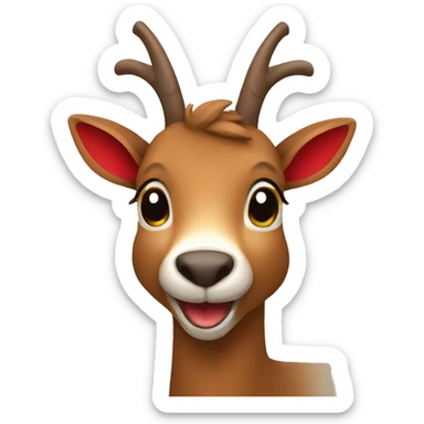 happy smiling brown chamois holding red gift sticker