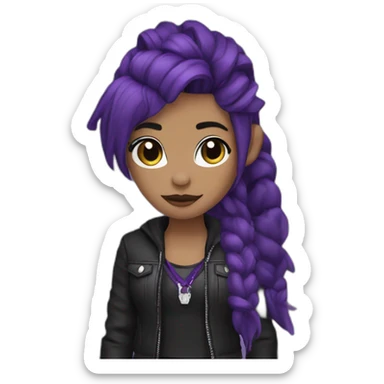 a PURPLE horse girl with a dark purple black punk outfit with and glizzy bands sticker