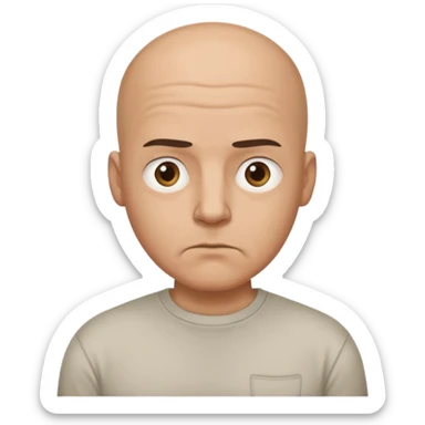 bald man with t shirt with doubting face sticker