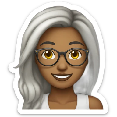 mulher de cabelo curto usando oculos redondo branco, feliz sticker