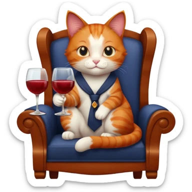 Redhead cat sitting on chair with the glass of wine  sticker