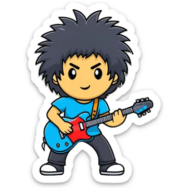 cartoon rock star with wild hair sticker