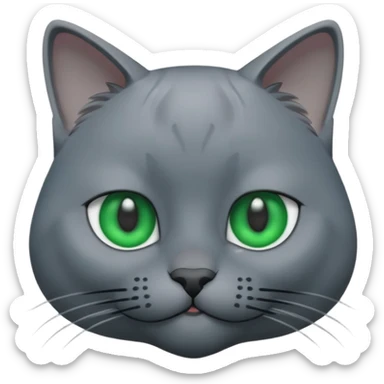A 3D cartoon Russian Blue cat in cool silver-gray tone, smooth fur, green eyes, sleek lighting, cinematic 3D Memoji style. sticker