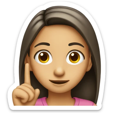 a girl listening an pointing to her ear sticker