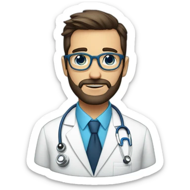 Doctor rubio con lentes azules, barba sticker