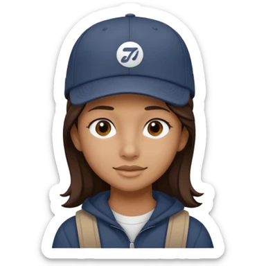 adolescente con gorra, pelo castaño oscuro con rayso de color mono sticker