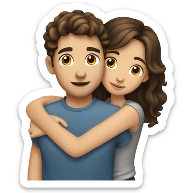 Brunette girl with wavy hair hugging brunette boy lovingly couple sticker