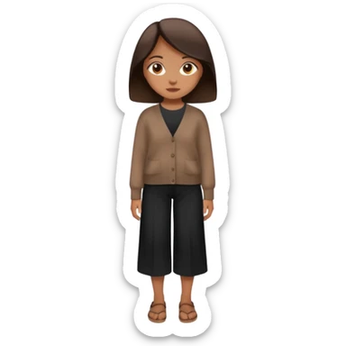 a girl wearing dark brown cardigan and black cullote pants sticker