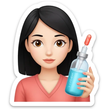 Дівчина з чорним волоссям тримає пляшечку колагену Coral Club sticker