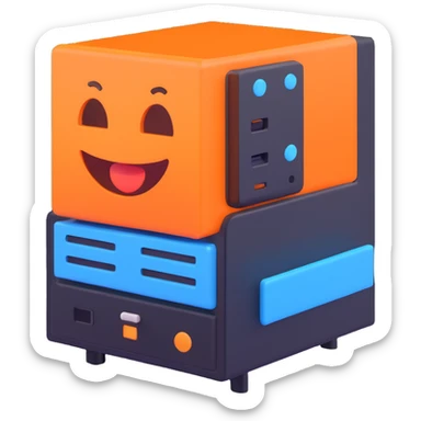3D emoji style server, classic rackmount with blue accents sticker