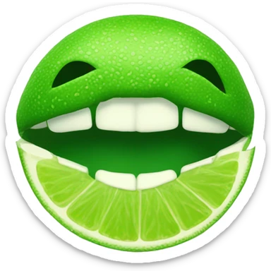 Green lips biting into a lime that’s sliced in half sticker