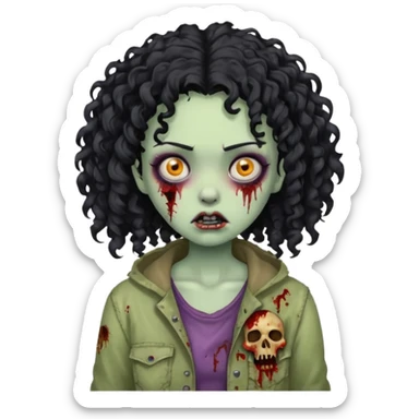 Black curly head girl zombie pale skin sticker