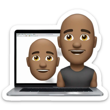 video editor in front of a macbook looking like Dwayne Douglas Johnson sticker