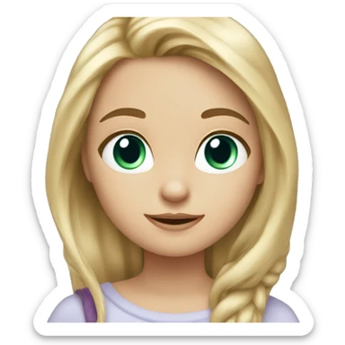 girl with blue eyes, with flowing blond hair with black tabby cat with green eyes sticker