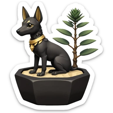  Soothing black fur Anubis tiny statuette puppy badly-cracked irregular polydodecagon bonsai pot  sticker