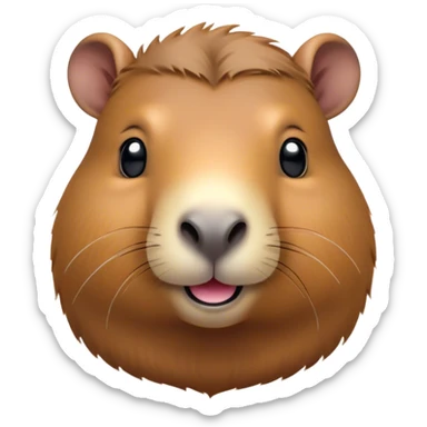 Cinematic Cute Capybara Portrait Emoji, Head tilted playfully and inquisitively, with a delightfully fluffy, rounded form and a characteristically large, flat capybara head featuring a short snout and small ears, accentuated by soft, inviting fur and round, sparkling eyes full of charm, Simplified yet irresistibly adorable features, highly detailed, glowing with a warm, friendly glow, high shine, affectionate and lively, stylized with a touch of whimsical cuteness, soft glowing outline, capturing the essence of a mischievous yet loving capybara that feels like it could tumble out of the screen into your arms! sticker