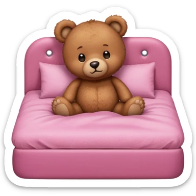 Cute Brown Teddy bear in pink bed sticker