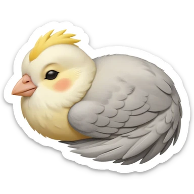 Meme-Worthy Cute Sleeping Cockatiel Portrait Emoji, Head resting peacefully with a contented smile, showcasing a delicate, slender build and a luxuriously soft grey fur with gentle yellow accents, eyes shut in a serene nap, Simplified yet hilariously adorable features, highly detailed, glowing with a soft, drowsy light, high shine, relaxed and utterly lovable, stylized with an air of playful laziness, bright and heartwarming, soft glowing outline, capturing the essence of a comically sleepy cockatiel, so meme-worthy it feels like it could instantly become the next viral sensation of adorable slumber! sticker