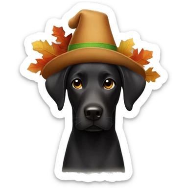 Full size Black Lab dog in a turkey hat costume sticker