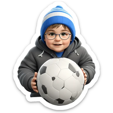 boy in hat with soccer ball sticker
